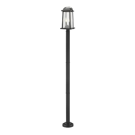 Millworks 2 Light Outdoor Post Mounted Fixture, Black & Clear Beveled